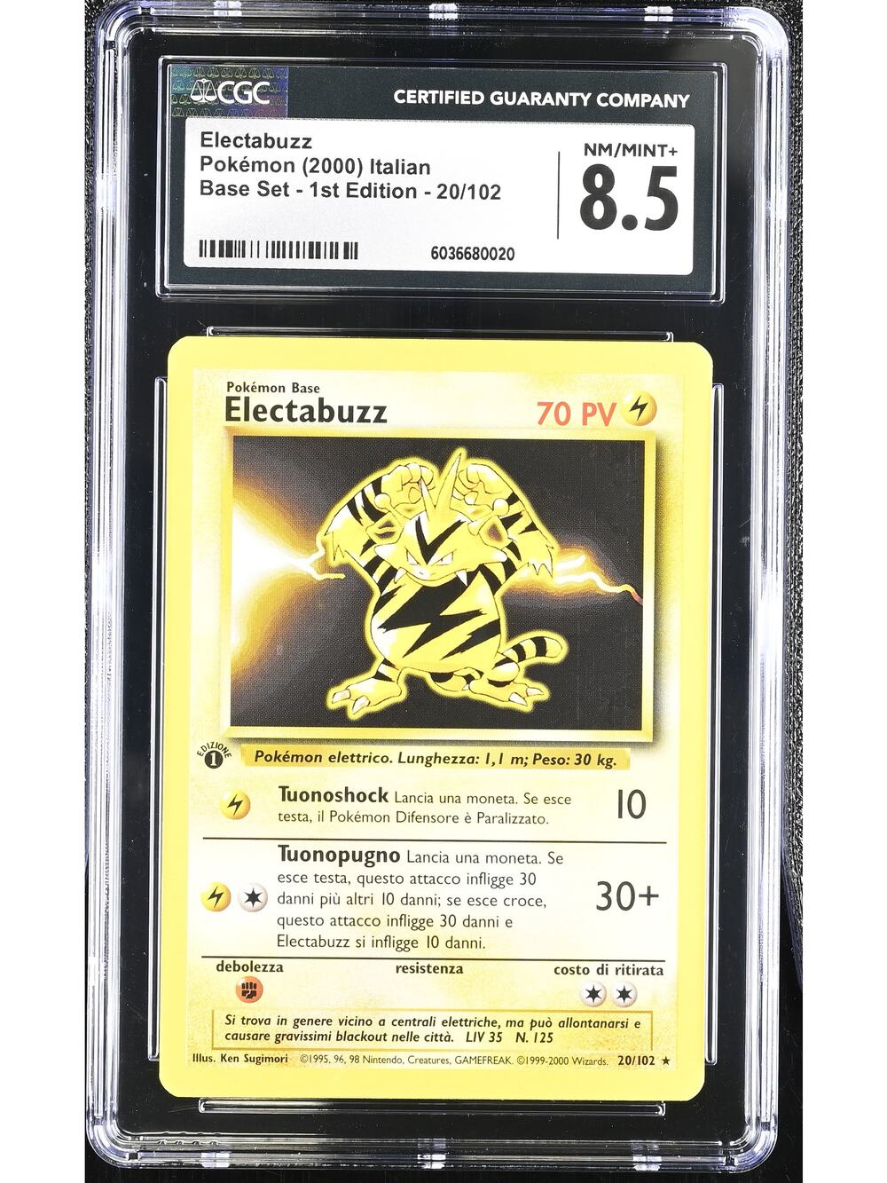 CGC 8.5 NM/MINT+ Electabuzz 1st Edition 20/102 Pokémon Italian Base Set(PSA/BGS)